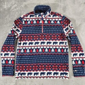 Chubbies‎ Fleece Pullover Mens Medium Blue Red Fair Isle Bear Tree Quarter Zip